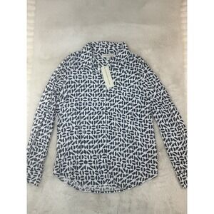 Alexander Jordan Womens Button Shirt Top medium Blue and White  NWT